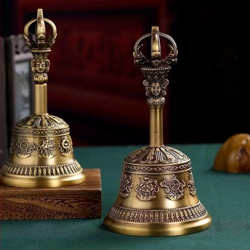 Réz tibeti Vajra harang és Vajra pálca rituális eszközhöz, öt- és kilencágú réz harangok, kézben tartható harang tiszta hanggal