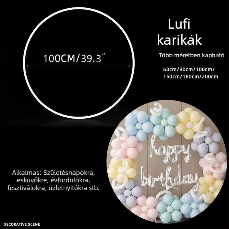 Kerek lufi-ív koszorú születésnapi és esküvői dekorációhoz