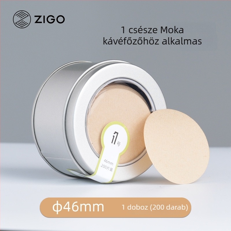 Kör alakú kávéfilt­er papír mokka kávéfőzőhöz, természetes színű szűrőpapír, fémdobozos csomagolás, 200 darab