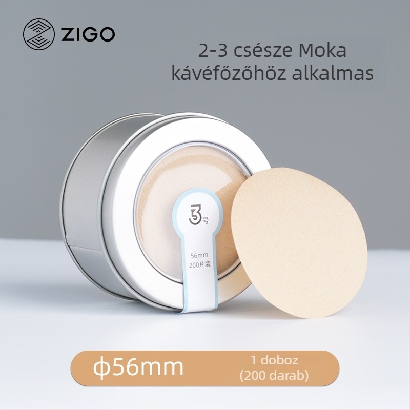 Kör alakú kávéfilt­er papír mokka kávéfőzőhöz, természetes színű szűrőpapír, fémdobozos csomagolás, 200 darab