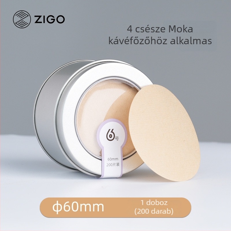 Kör alakú kávéfilt­er papír mokka kávéfőzőhöz, természetes színű szűrőpapír, fémdobozos csomagolás, 200 darab