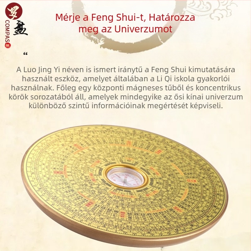 Feng Shui iránytű tiszta réz panellel, hordozható Bagua tükör, nagy pontosságú