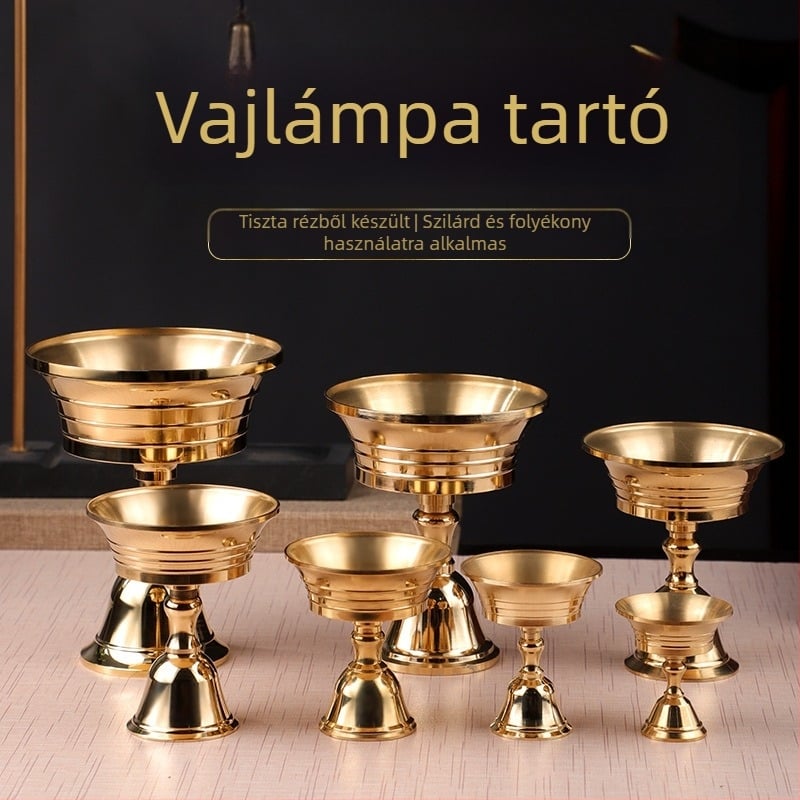 Sárgaréz vajlámpa talapzat buddhista templomhoz és otthoni használatra, lámpatartó különböző méretekben