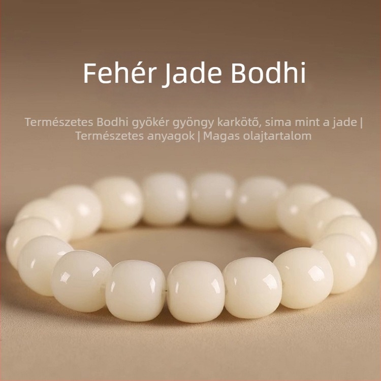 Kézzel készített fehér jáde Bodhi gyökérből készült hordó alakú egyszálas karkötő férfiak és nők számára