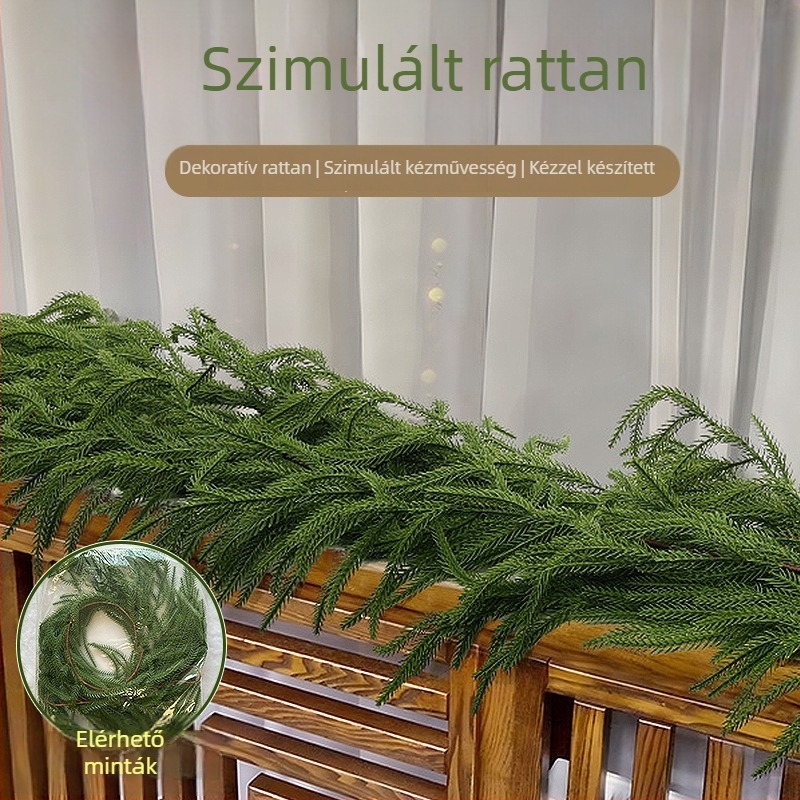 Karácsonyi rattan dekoratív szalagok Norfolk fenyő tűk utánzatával – európai stílus, lágy anyag