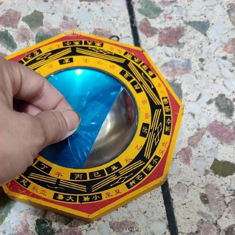 Treasure Tower Zen Bagua fából készült tükör konvex és konkáv felületekkel, Tai Chi Bagua dísz otthonhoz, ajtóhoz vagy templomhoz