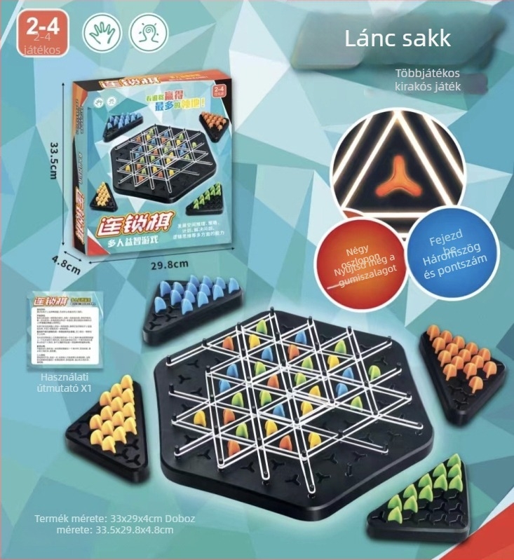 Háromszöglánc logikai puzzle társasjáték családi játékhoz — fejleszti a gyerekek logikai gondolkodását