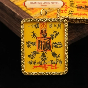 Kézzel festett cinnabar ötvözetű thangka medálos nyaklánc, 4x5 cm