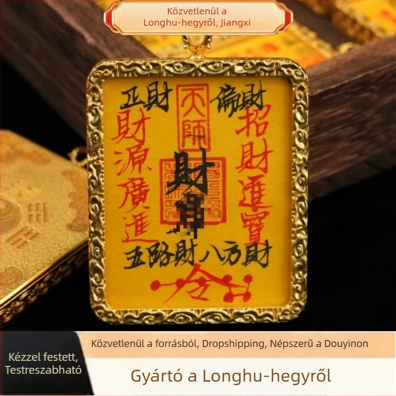 Kézzel festett cinnabar ötvözetű thangka medálos nyaklánc, 4x5 cm