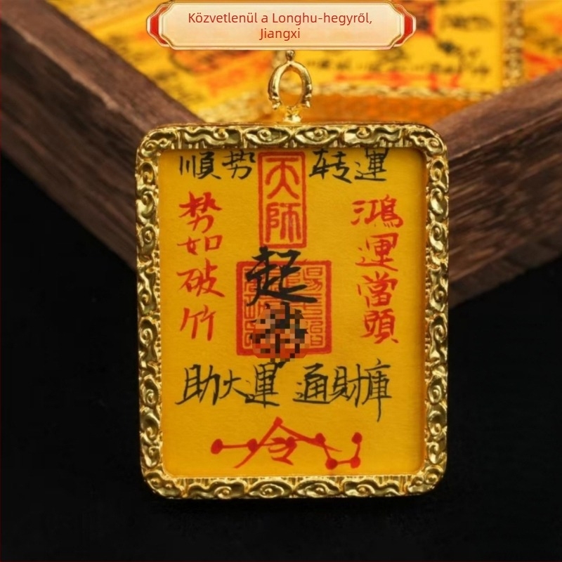 Kézzel festett cinnabar ötvözetű thangka medálos nyaklánc, 4x5 cm