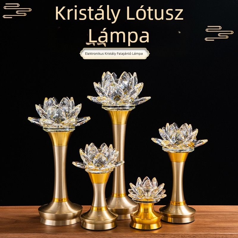 Újratölthető kristály lótusz LED-lámpa buddhista tiszteletre