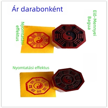 Daoista nyolc trigramm pecsét, 5 cm-es tömörfából készült faragott pecsét, választható egyoldalas