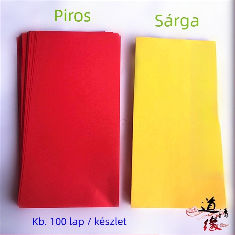 Rituális papírlapok 21×7 cm, kb. 100 lap; sárga, piros és üres fehér papír füstöléshez és Buddhát tiszteletére