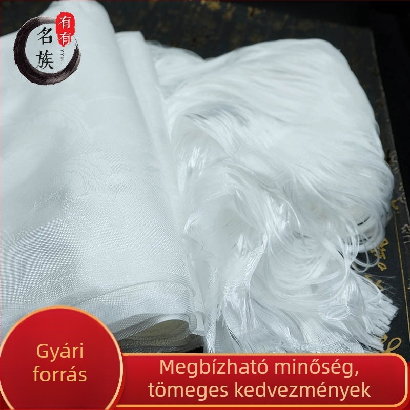 Fehér tibeti stílusú Khata jacquard mintával, nyolc szerencsés szimbólummal buddhista ceremóniákhoz