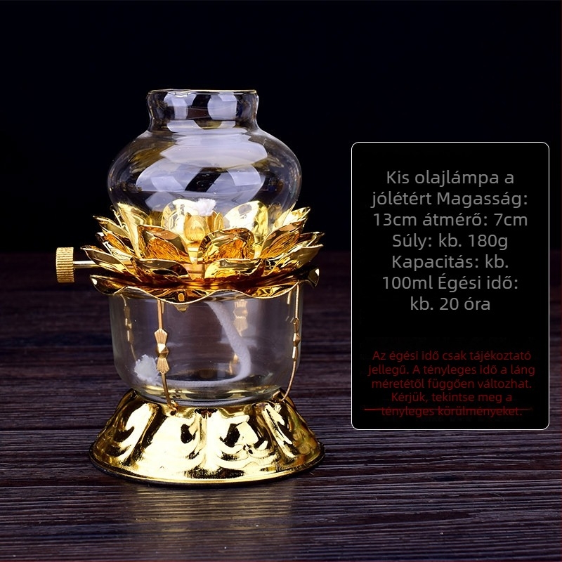 Ötvözetből készült lótusz vajlámpa buddhista oltárhoz, olajlámpa, örök fény, Gazdagság Istene