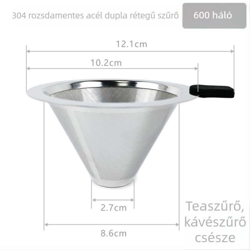 Kézi készítésű kávé készítő 304 rozsdamentes acél kettős rétegű szűrővel, szűrő tölcsér és teafilter otthoni használatra