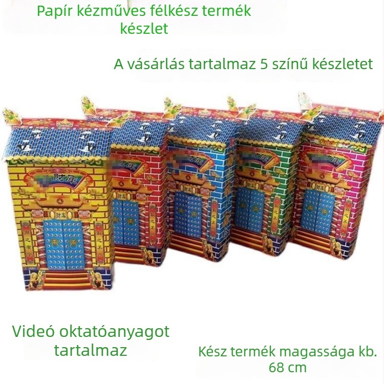 Színes félkész papírdíszek Qingmingre és évfordulókra: Aranyhegy, Ezüsthegy, Arany raktár, Ezüst raktár, Öt út kincstára, égő papír
