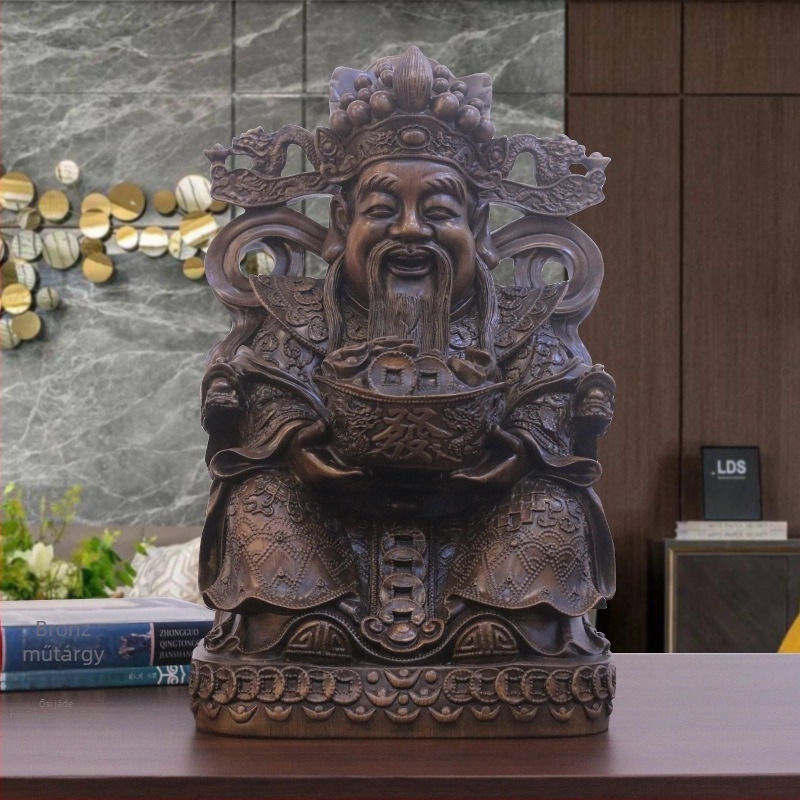 Bőség Istene szobor műgyantából, szantálfa imitációval – kínai stílusú otthoni oltárhoz