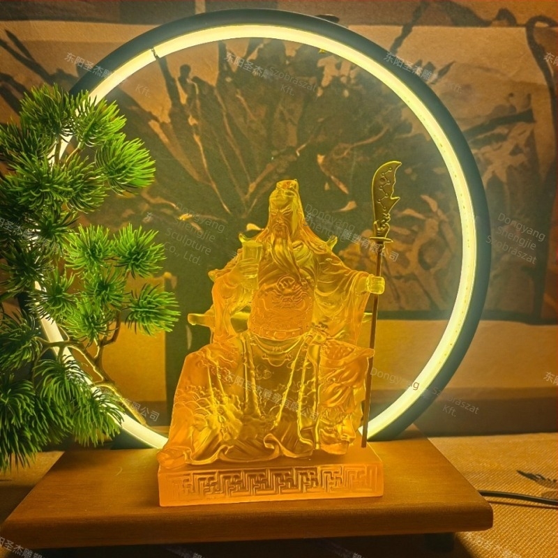 18 cm kristálygyanta Guan Gong ülő szobor, gazdagság talizmánja