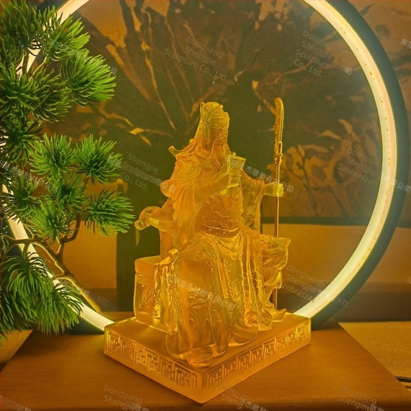 18 cm kristálygyanta Guan Gong ülő szobor, gazdagság talizmánja