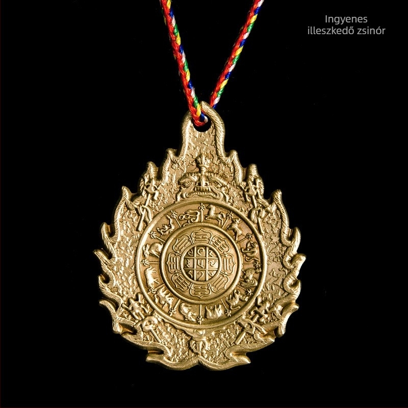 Réz Manjushri derékmedál tibeti stílusban, tizenkét állatövi jel, kilenc paloták és nyolc trigramma, áldásért