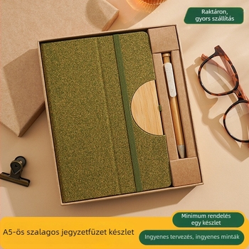 Notesz ajándékdoboz egyedi logóval céges megnyitóra, környezetbarát, újrahasznosított anyagokból