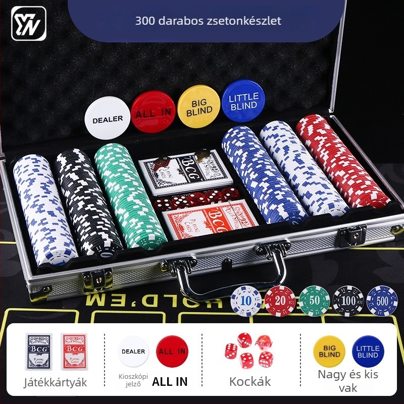 100 darab műanyag zseton alumínium tokban Mahjong, Baccarat és Texas Hold'em játékokhoz