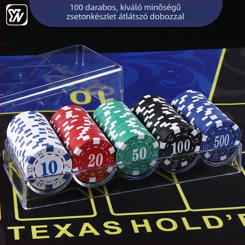 100 darab műanyag zseton alumínium tokban Mahjong, Baccarat és Texas Hold'em játékokhoz