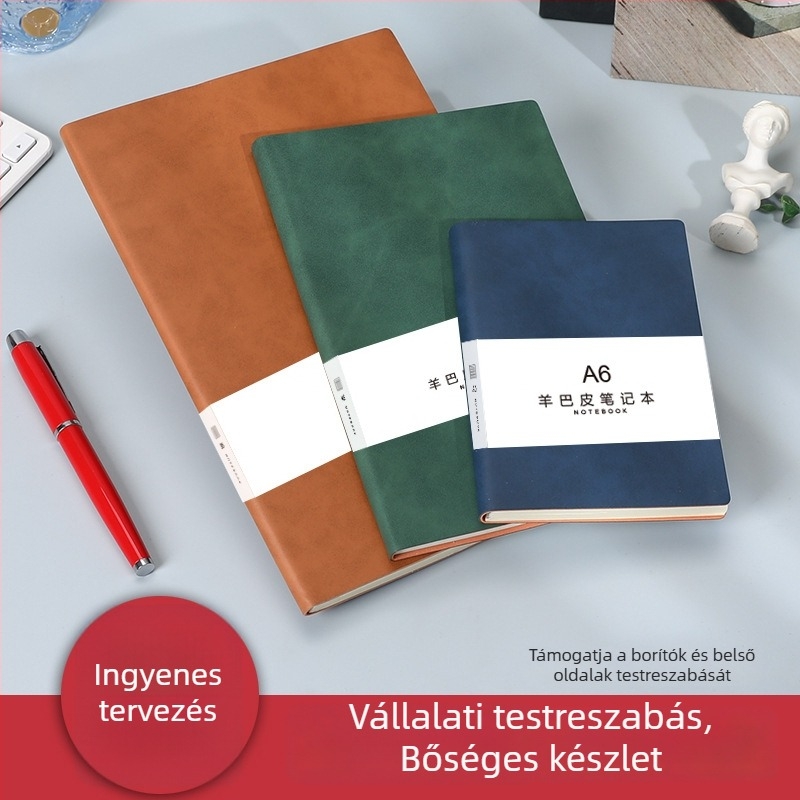 A5-ös notesz ajándékdobozban, műbőrszerű fedéllel, testreszabható logóval, üzleti értekezletekhez