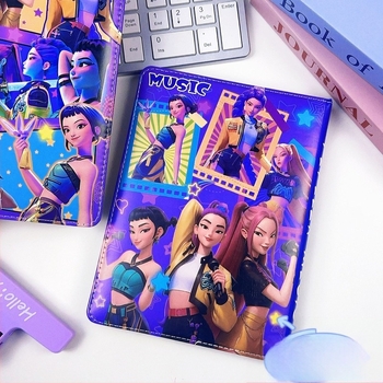 Új K-pop démonvadász lány bőrhatású notesz, teljes színes oldalakkal, diák napló, rajzfilmszerű stílus, 100–200 oldal