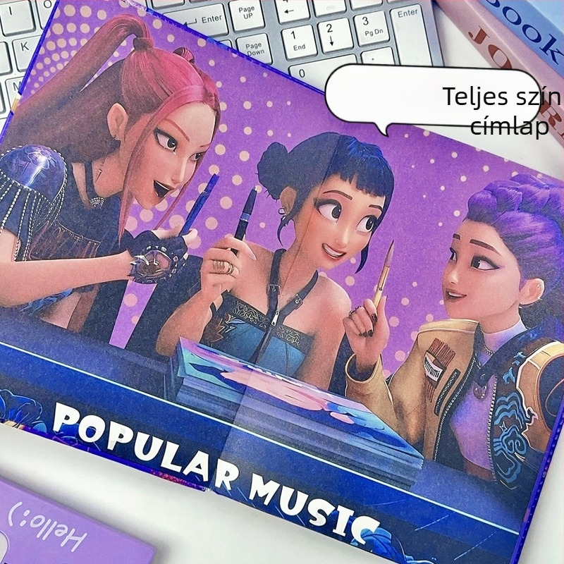 Új K-pop démonvadász lány bőrhatású notesz, teljes színes oldalakkal, diák napló, rajzfilmszerű stílus, 100–200 oldal