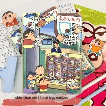A5-ös bőrhatású borítós notesz rajzfilmszerű dizájnnal, aranyos napló Crayon Shin-Chan színes oldalakkal