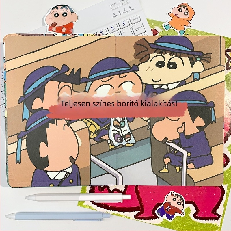 A5-ös bőrhatású borítós notesz rajzfilmszerű dizájnnal, aranyos napló Crayon Shin-Chan színes oldalakkal