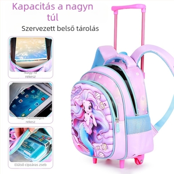 3D dinoszaurusz óvodai hátizsák kerekekkel, nagy kapacitás, könnyű