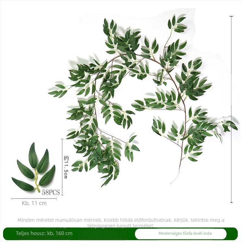 1,7 m Willow Leaf Rattan növény műanyag virágokkal – fotózásra és otthoni dekorációhoz