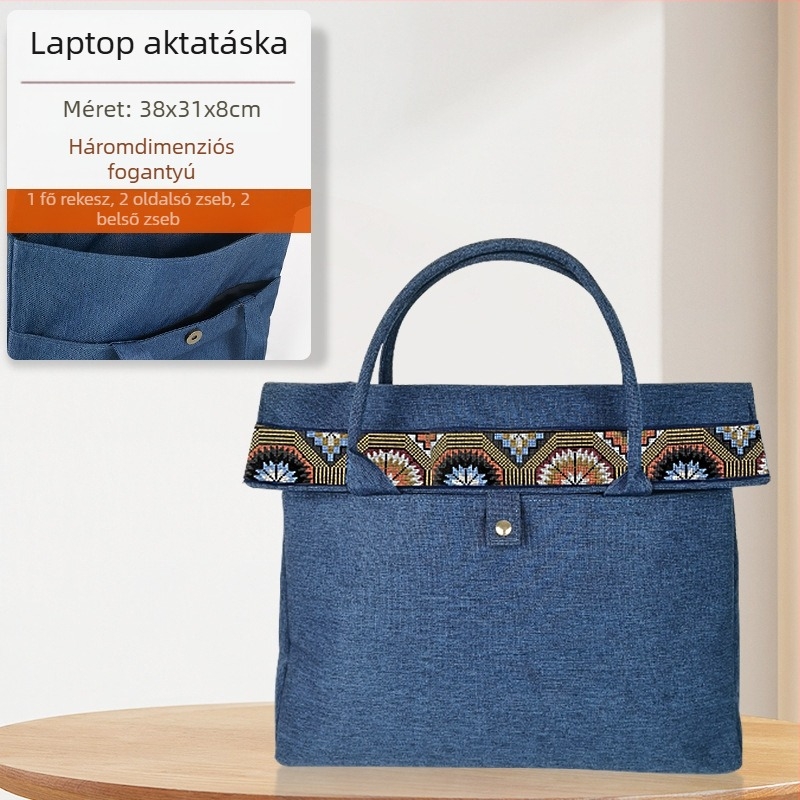 Magas minőségű hímzett konferencia aktatáska, vízálló Oxford anyagból, dokumentumtáska laptop részleggel (15 hüvelyk)