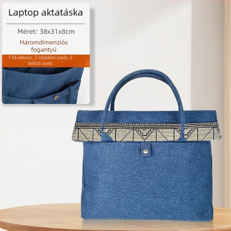 Magas minőségű hímzett konferencia aktatáska, vízálló Oxford anyagból, dokumentumtáska laptop részleggel (15 hüvelyk)