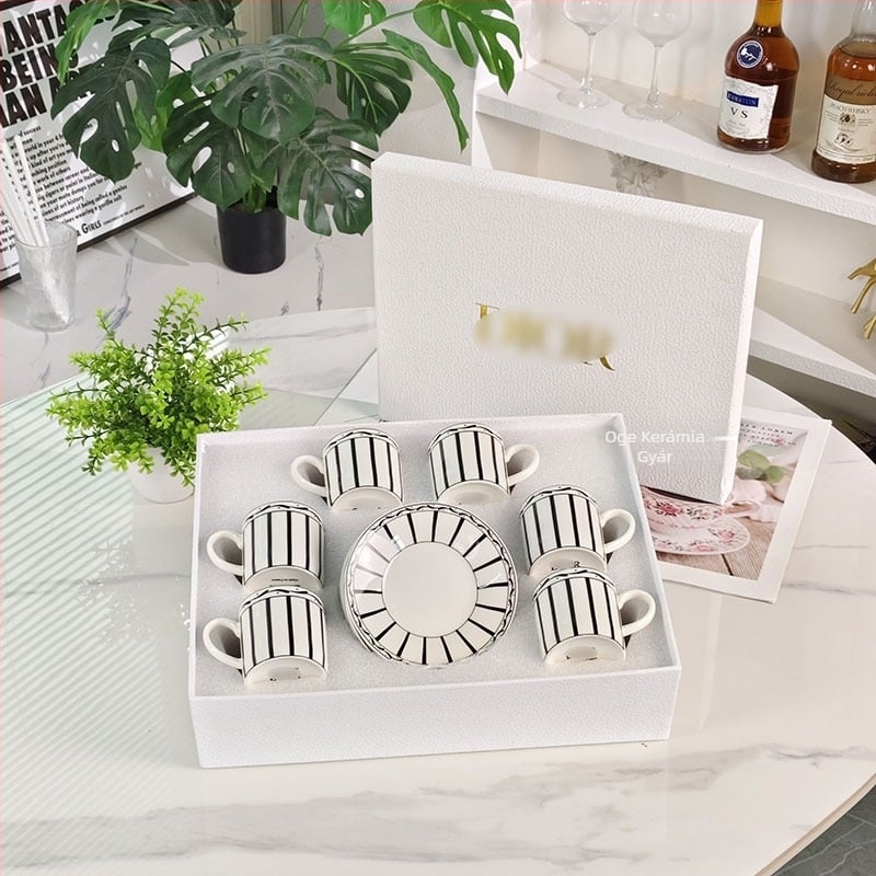 12 darabos eszpresszó pohár és alátét készlet, nordic stílusú, minimalist dizájn otthonra és irodába