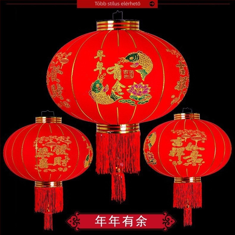 Kínai újév vörös lampion, kültéri vízálló flockált lámpás dekoráció