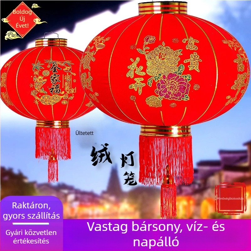 Kínai újév vörös lampion, kültéri vízálló flockált lámpás dekoráció
