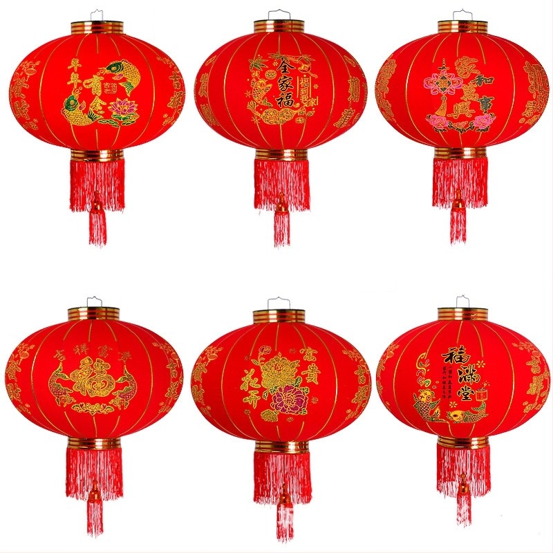 Kínai újév vörös lampion, kültéri vízálló flockált lámpás dekoráció