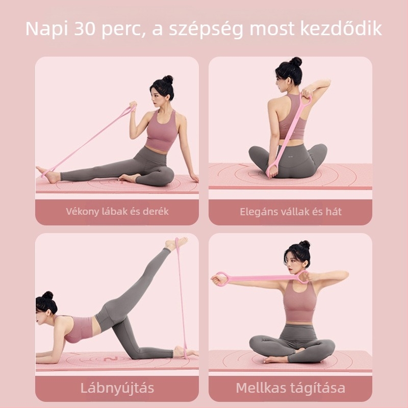 8-as formájú ellenállásterelő otthoni jógához, elasztikus öv és húzó kötél vállak nyitásához, hát formázásához és mellkas edzéséhez