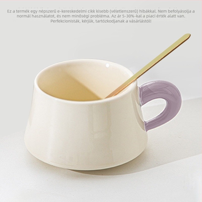 Kerámia bögre és alátét készlet kanállal, latte pohár retro dizájnban, könnyű luxus.