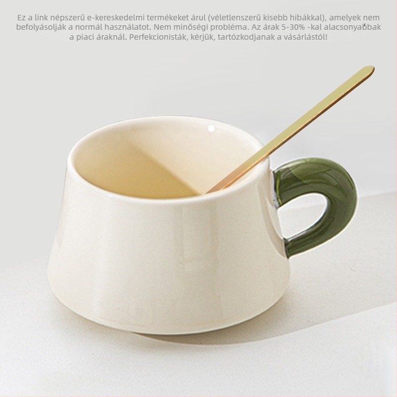 Kerámia bögre és alátét készlet kanállal, latte pohár retro dizájnban, könnyű luxus.