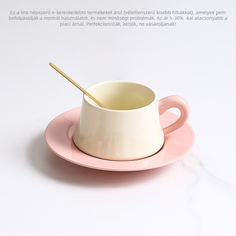 Kerámia bögre és alátét készlet kanállal, latte pohár retro dizájnban, könnyű luxus.