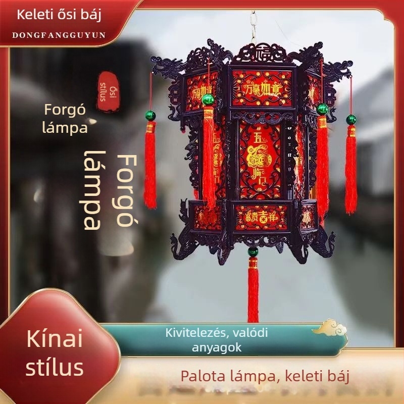 Műanyag hatszögletű sárkány lámpa kínai antik stílusban, LED-del, forgó palota lámpa erkélyre