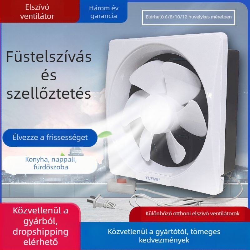 Yue Niu Ablakos kipufogó ventilátor fürdőszobába és konyhába, otthoni használatra, függő vagy falra szerelhető, alacsony zajszint