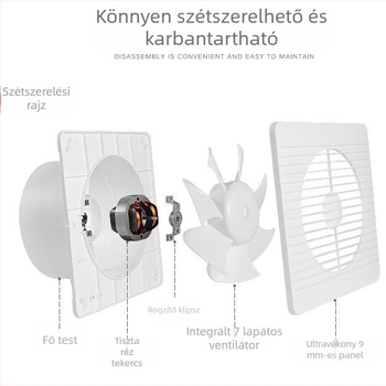 8 hüvelykes fürdőszobai szellőzőventilátor, ablakos típusú, falra szerelhető, kör alakú, WC és konyha