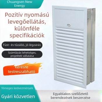 Pozitív nyomású levegőellátó ventillátor, többszínű füstkivezető és lépcsőházi kivezetés, elektromosan záró tűzvédelmi pozitív nyomású levegőellátó