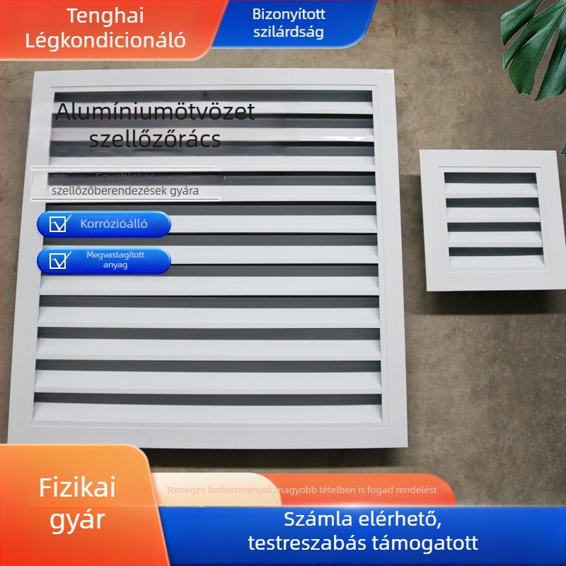 Alumínium ötvözetű lamellás légkivezető, kör- és négyszögletes, egy- vagy kétszintes központi klímaberendezéshez